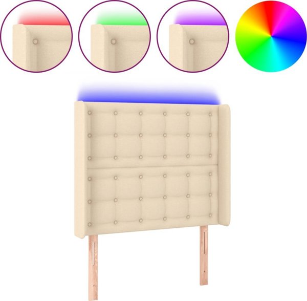 vidaXL Zaglowek do lozka z LED, kremowy, 93x16x118/128 cm, tkanina