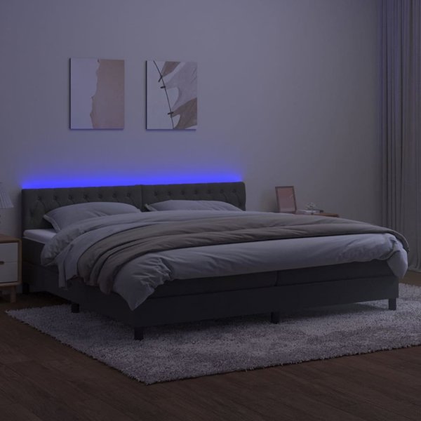 vidaXL Λουτζκο κοντινενταλ με στρωμα και LED, γκρι βελούδο, 200x200 cm