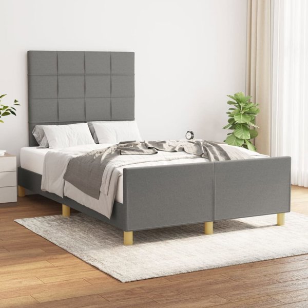 vidaXL Rama κρεβατιού με κεφαλάρι, σκούρο γκρι, 120x200 cm, επενδυμένη με ύφασμα