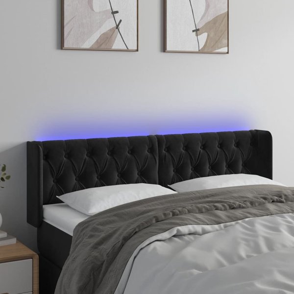 vidaXL Zaglobek do lozka z LED, czarny, 163x16x78/88 cm, aksamit