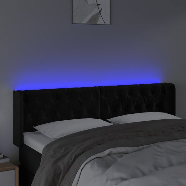 vidaXL Zaglobek do lozka z LED, czarny, 163x16x78/88 cm, aksamit