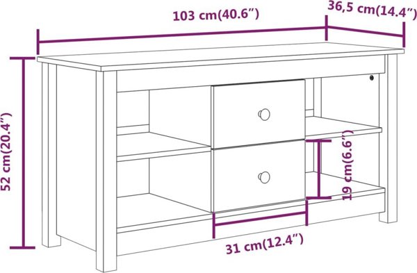 vidaXL Szafka pod telewizor, miodowa, 103x36,5x52 cm, drewno sosnowe