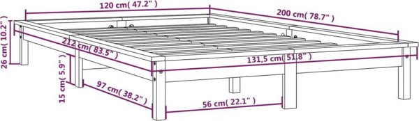 vidaXL Ράμα κρεβατιού, λευκή, 120 x 200 cm, συμπαγές πεύκο