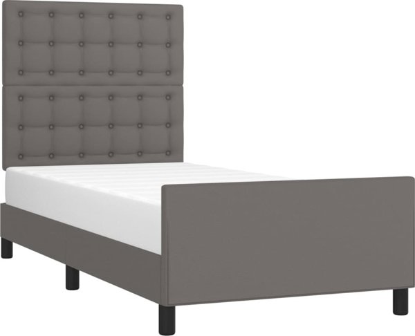vidaXL Πλαίσιο κρεβατιού με κεφαλάρι γκρι 90x190 cm συνθετικό δέρμα