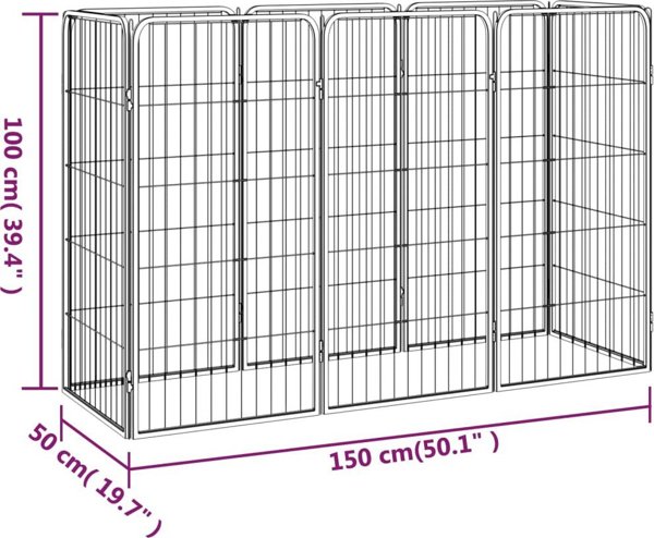 vidaXL Kojec dla psa, 8 paneli, czarny, 50x100 cm, stal