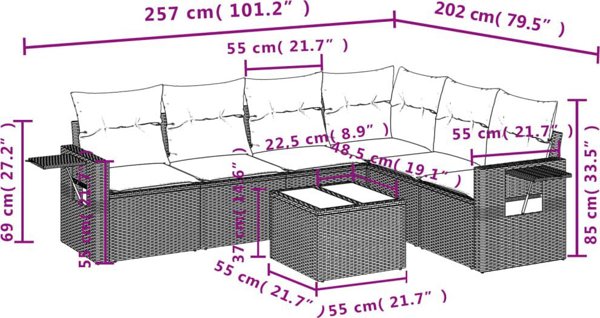 vidaXL vidaXL 7-cz. zestaw wypoczynkowy do ogrodu, z poduszkami, jasnoszary