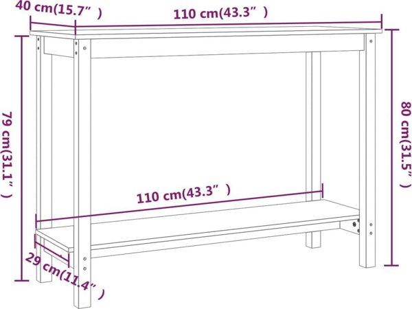 vidaXL vidaXL Stolik konsolowy, 110x40x80 cm, lite drewno sosnowe