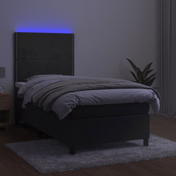 vidaXL Lozko kontynentalne z materacem i LED, szary aksamit, 80x200 cm