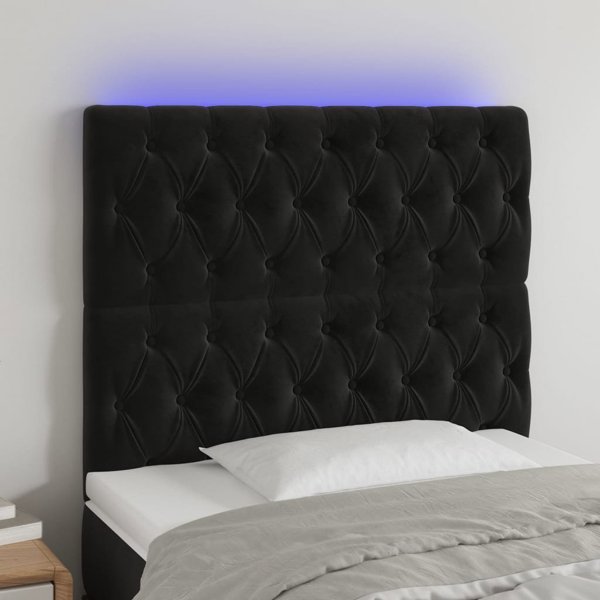 vidaXL Κεφαλάρι κρεβατιού με LED, μαύρο, 100x7x118/128 cm, βελούδινο