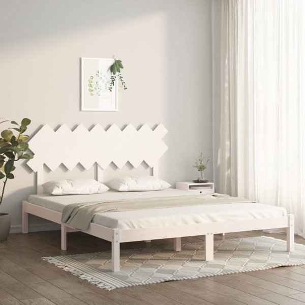 vidaXL Rama κρεβατιού, λευκή, 160 x 200 cm, από μασίφ ξύλο