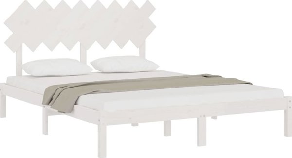 vidaXL Rama κρεβατιού, λευκή, 160 x 200 cm, από μασίφ ξύλο