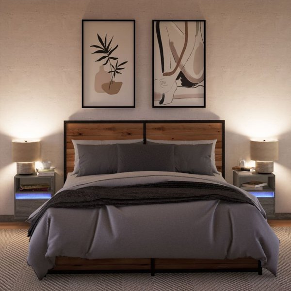 vidaXL Κρεμαστά κομοδίνα με LED, σετ 2 τεμαχίων, γκρι δρυς Sonoma