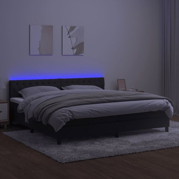vidaXL Lozko kontynentalne z materacem i LED, czarny aksamit, 200x200 cm