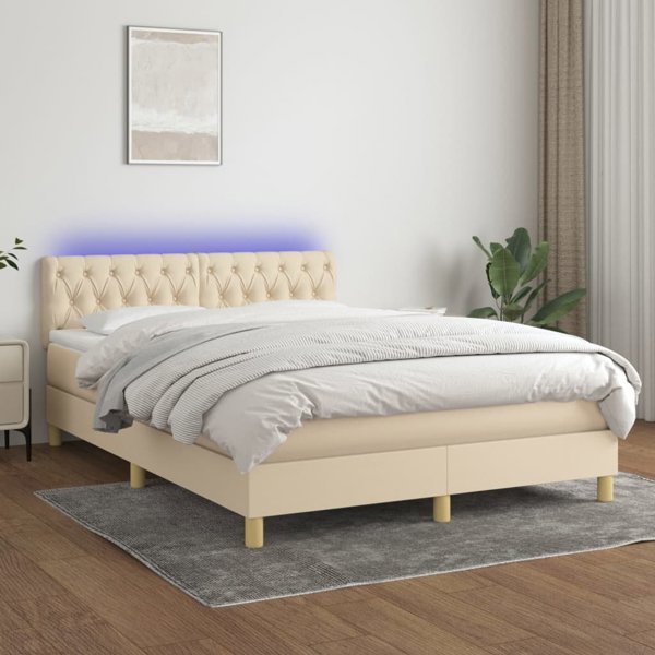 vidaXL Κρεβάτι κοντινεντάλ με στρώμα, κρεμ, 140x200 εκ, ύφασμα