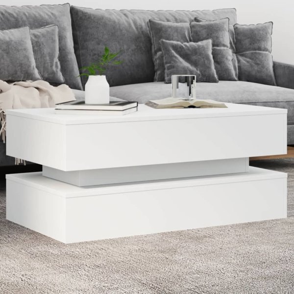 vidaXL Stolik kawowy z oswietleniem LED, bialy, 90x50x40 cm