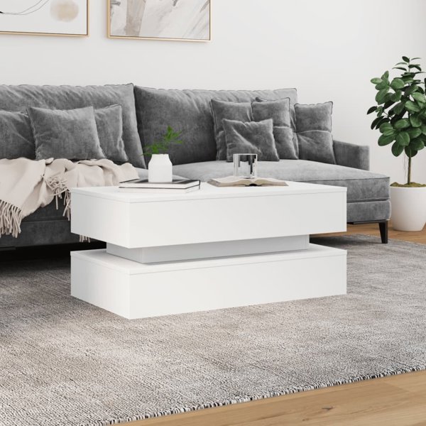 vidaXL Stolik kawowy z oswietleniem LED, bialy, 90x50x40 cm