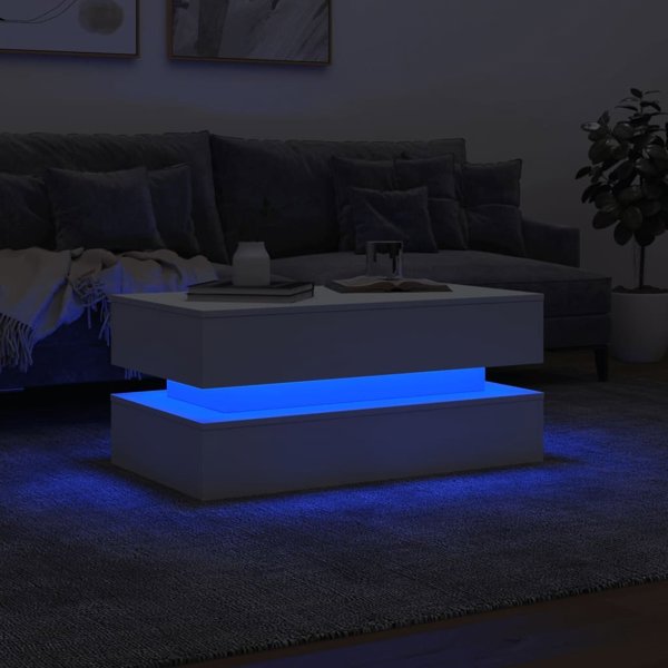 vidaXL Stolik kawowy z oswietleniem LED, bialy, 90x50x40 cm