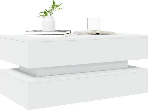 vidaXL Stolik kawowy z oswietleniem LED, bialy, 90x50x40 cm