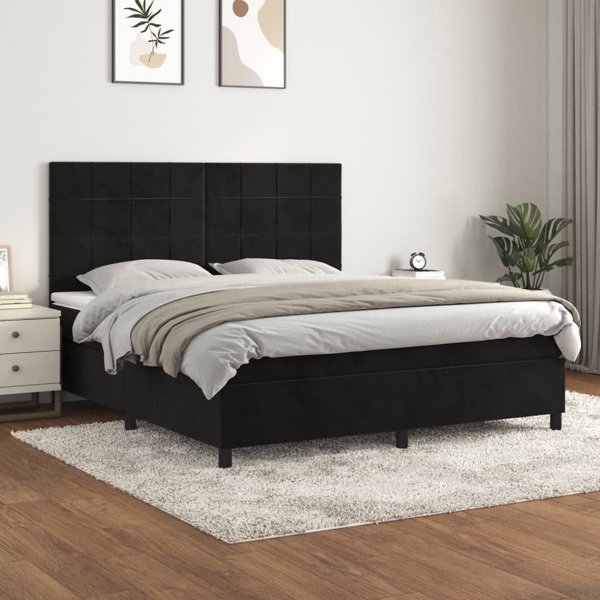 vidaXL κρεβάτι κοντινεντάλ με στρώμα, μαύρο, velvet, 180x200 cm