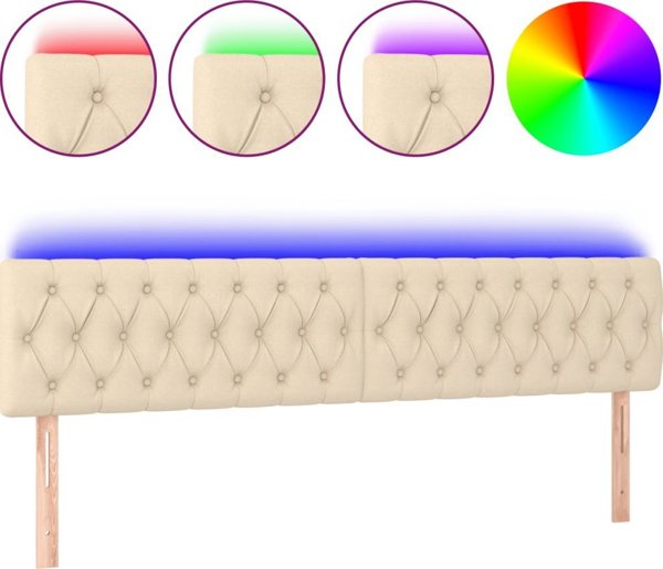 vidaXL Κεφαλάρι κρεβατιού με LED, κρεμ, 200x7x78/88 εκ., ύφασμα
