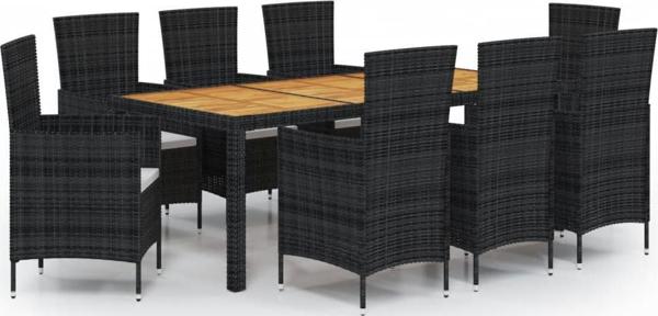 vidaXL vidaXL 9-cz. zestaw mebli ogrodowych z poduszkami, rattan PE, czarny