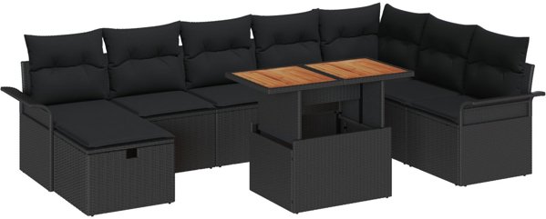 vidaXL Σετ Εξωτερικών Καναπέδων 9 Τεμαχίων, Πολυρατάν με Μαξιλάρια, Μαύρο