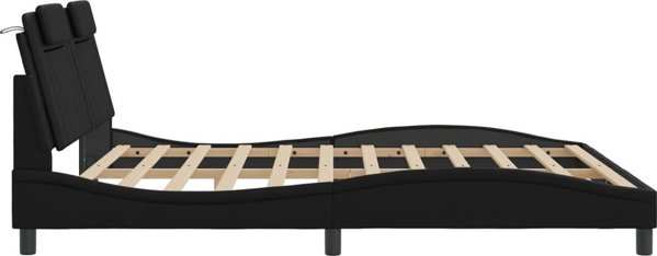 vidaXL Κορμός κρεβατιού με κεφαλάρι, μαύρο, 180x200 cm, συνθετικό δέρμα