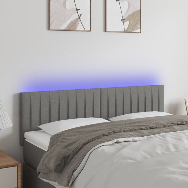 vidaXL Κεφαλάρι κρεβατιού με LED, σκούρο γκρι, 144x5x78/88 cm, ύφασμα