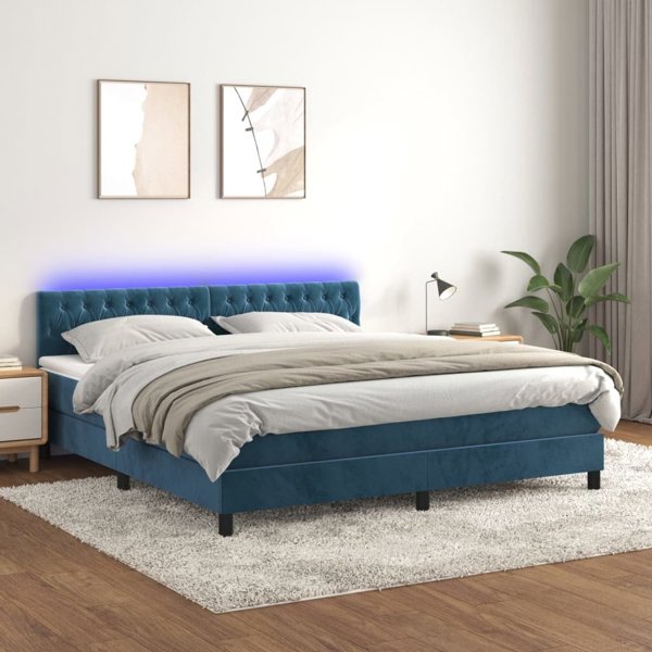vidaXL Λουτζκο κοντινενταλε με στρωμα και LED, μπλε βελούδο 160x200cm