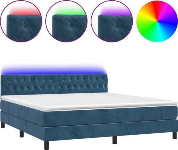 vidaXL Λουτζκο κοντινενταλε με στρωμα και LED, μπλε βελούδο 160x200cm