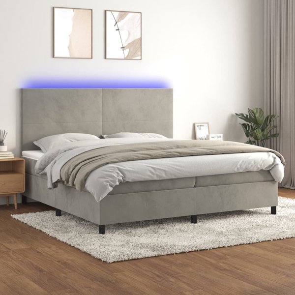 vidaXL Lozko kontynentalne z materacem i LED, szare 200x200cm, aksamit