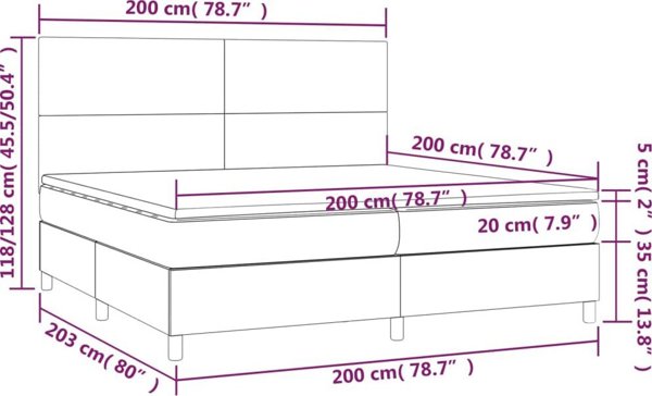 vidaXL Lozko kontynentalne z materacem i LED, szare 200x200cm, aksamit