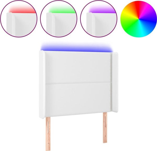 vidaXL Κεφαλάρι κρεβατιού με LED, λευκό, 103x16x118/128 εκ, τεχνητό δέρμα