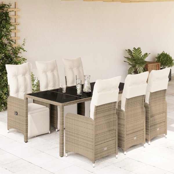 vidaXL Σετ 7 τμχ επίπλων bistro με μαξιλάρια, καφέ, πολυριτάνν