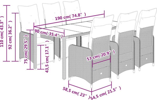 vidaXL Σετ 7 τμχ επίπλων bistro με μαξιλάρια, καφέ, πολυριτάνν