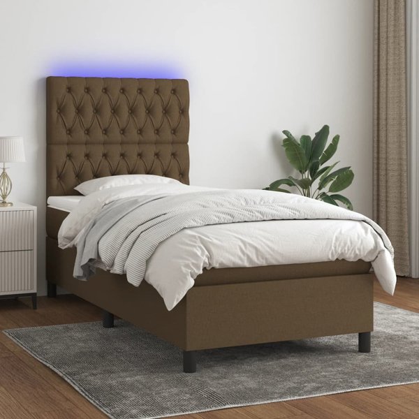 vidaXL Κρεβάτι Continental με στρώμα, καφέ, 90x190 cm, ύφασμα