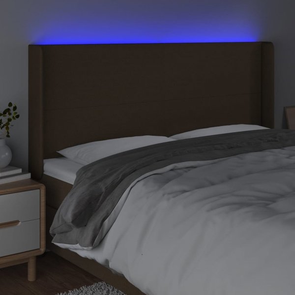 vidaXL Κεφαλάρι κρεβατιού με LED, σκούρο καφέ, 203x16x118/128 εκ., ύφασμα