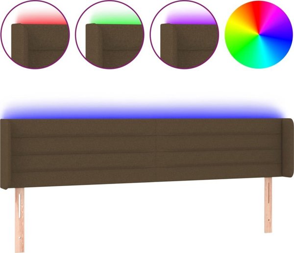 vidaXL Zaglowek do lozka z LED, ciemnobrazowy, 163x16x78/88cm, tkanina