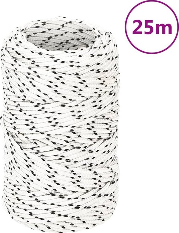 vidaXL Πλεγμένη ναυτική πλεξούδα, λευκή, 2 mm x 25 m, πολυεστέρας