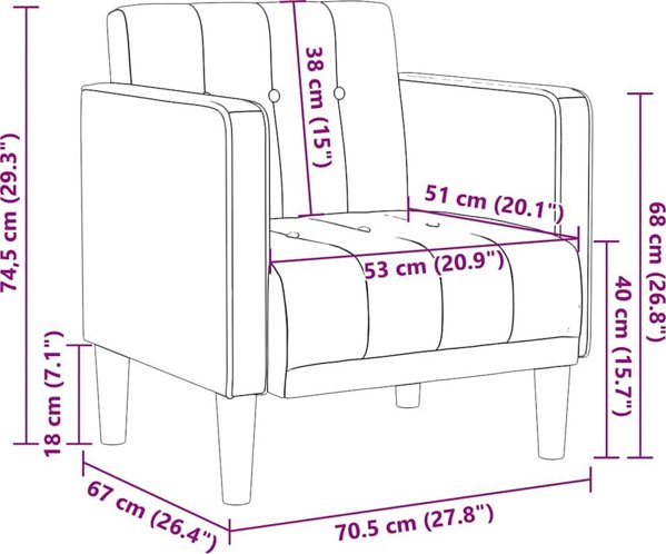 vidaXL Καναπές με Μπράτσα Μπλε 53 cm Υφασμάτινος