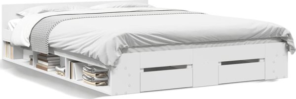 vidaXL Λευκό πλαίσιο κρεβατιού με συρτάρια, 135x190 cm