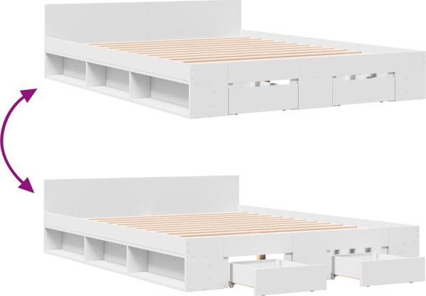 vidaXL Λευκό πλαίσιο κρεβατιού με συρτάρια, 135x190 cm