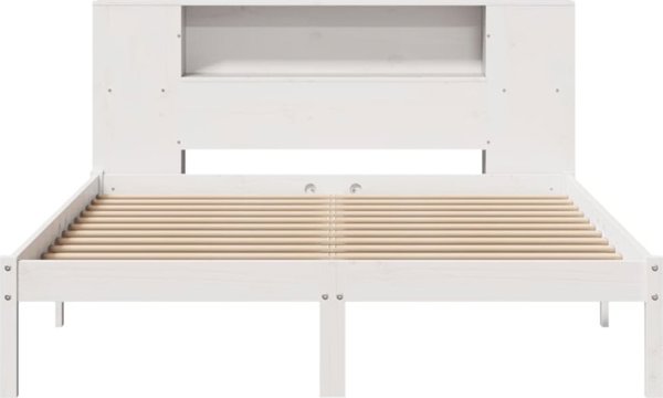 vidaXL Κρεβάτι με ράφι 160x200 cm λευκό από πεύκο χωρίς στρώμα