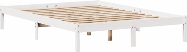 vidaXL Κρεβάτι με ράφι 160x200 cm λευκό από πεύκο χωρίς στρώμα