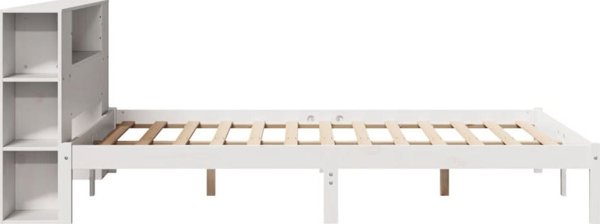 vidaXL Κρεβάτι με ράφι 160x200 cm λευκό από πεύκο χωρίς στρώμα