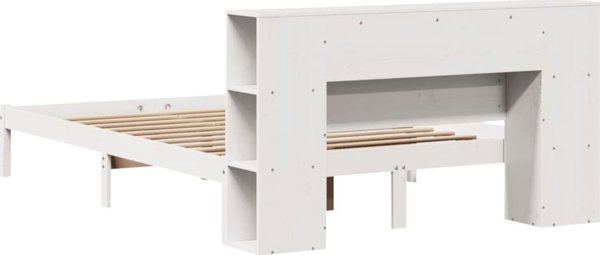 vidaXL Κρεβάτι με ράφι 160x200 cm λευκό από πεύκο χωρίς στρώμα
