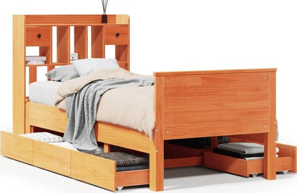 vidaXL Κρεβάτι με Ράφι 75x190 cm Καστανομέλι Πεύκου χωρίς Στρώμα