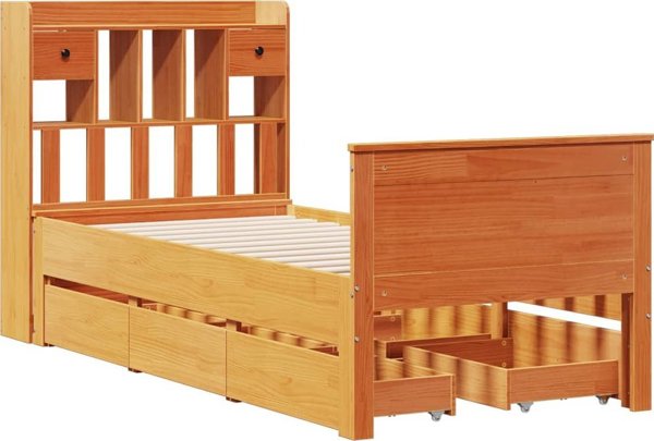 vidaXL Κρεβάτι με Ράφι 75x190 cm Καστανομέλι Πεύκου χωρίς Στρώμα