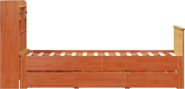 vidaXL Κρεβάτι με Ράφι 75x190 cm Καστανομέλι Πεύκου χωρίς Στρώμα