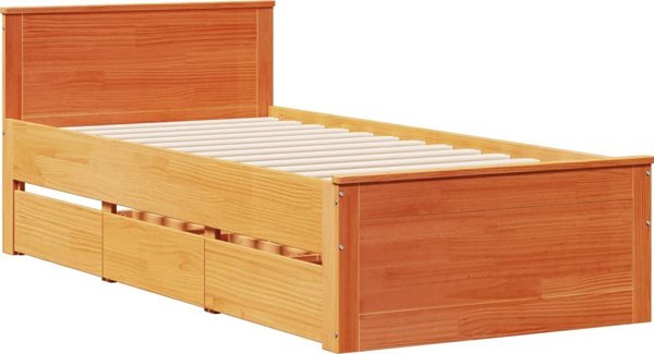 vidaXL Κρεβάτι με Ράφι 75x190 cm Καστανομέλι Πεύκου χωρίς Στρώμα